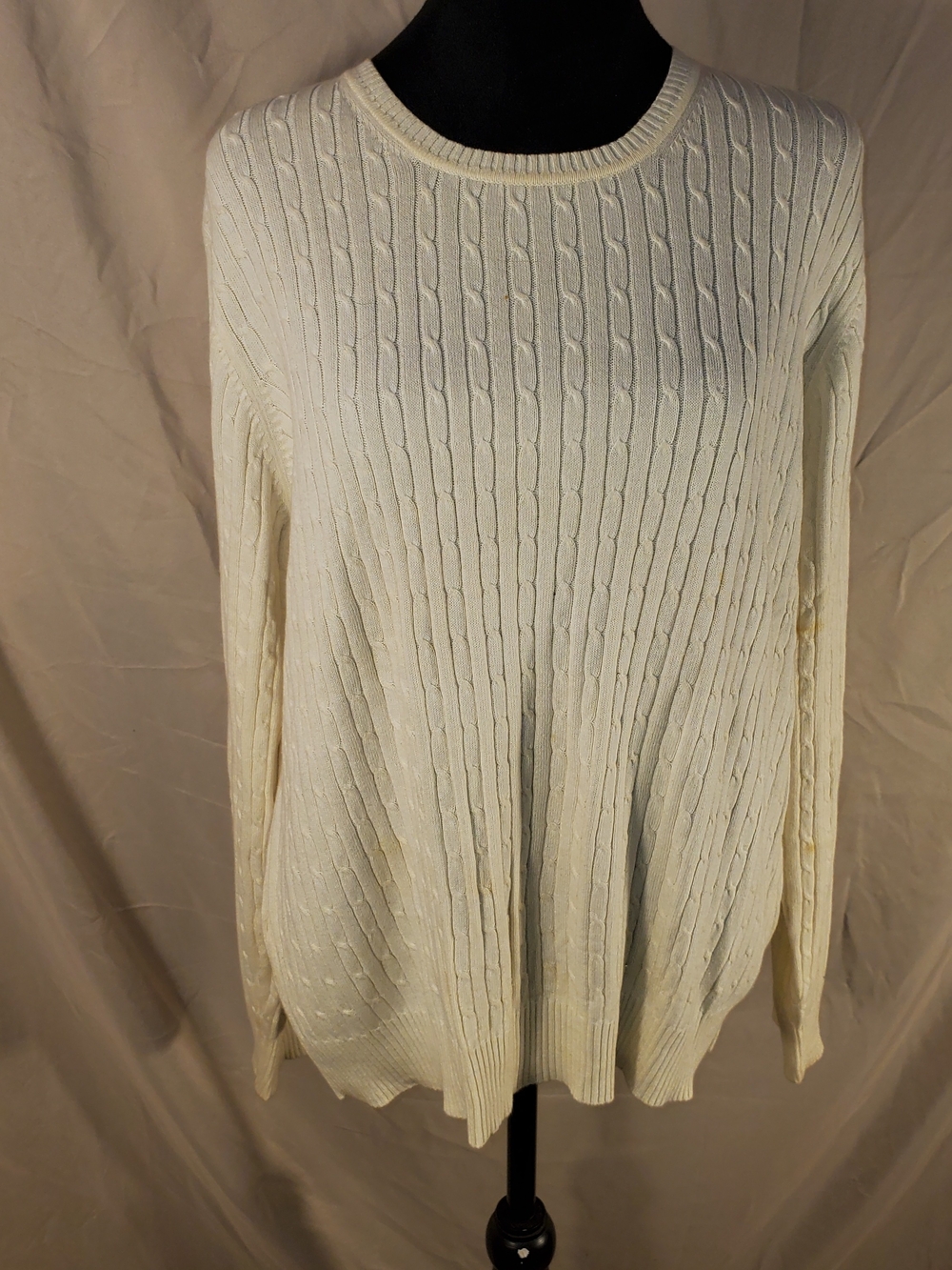 Kim Rogers Cream Cable-Knit Crewneck Sweater - XL